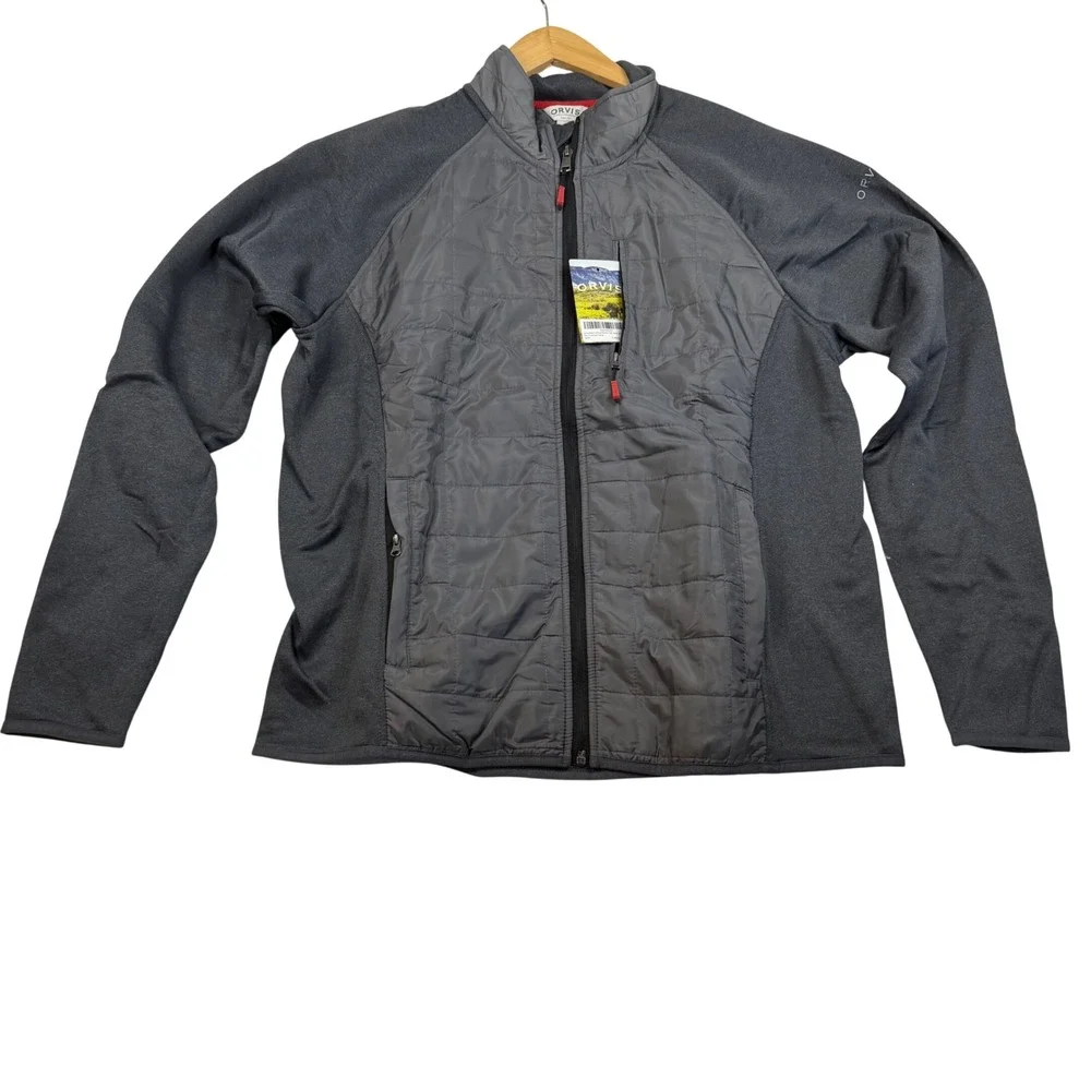 Orvis Classic Collection Mens Large Gray Hybrid Quilted Fleece Full Zip Jacket
